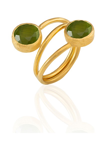 22 Ayar Altın Kaplama Zirkon Taşlı Ayarlanabilir Renkli Taşlı Yüzük