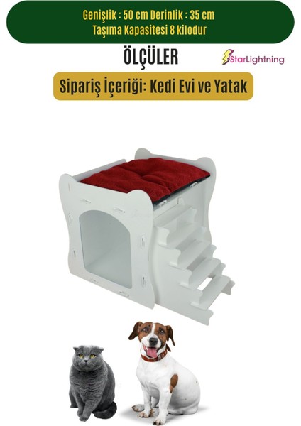 Beyaz Ahşap Kedi Yatağı 50x35 cm, Parlak Boyalı Merdivenli Tasarım fiyatları