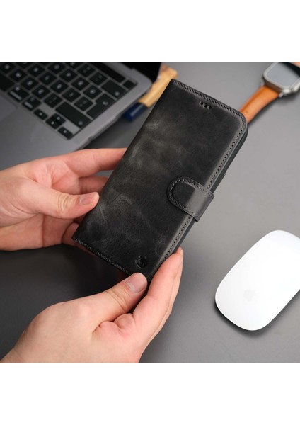 Mıknatıslı Ayrılabilir Cüzdanlı Gri Renk Kişiselleştirilebilir Apple iPhone 14 Telefon Kılıfı
