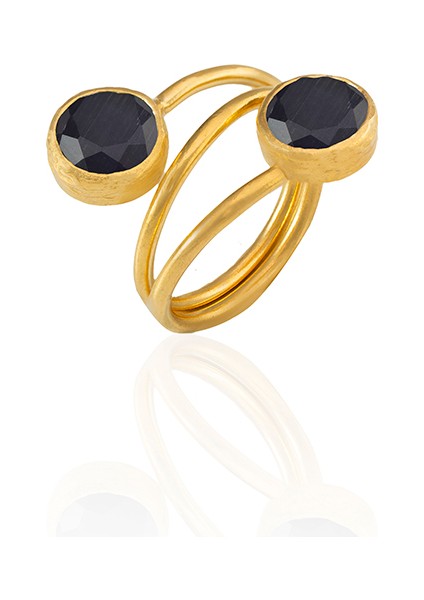 22 Ayar Altın Kaplama Zirkon Taşlı Ayarlanabilir Renkli Taşlı Yüzük