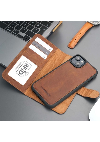 Mıknatıslı Ayrılabilir Cüzdanlı Antik Kahve Renk Kişiselleştirilebilir Apple iPhone 13 Mini Telefon Kılıfı indirimleri