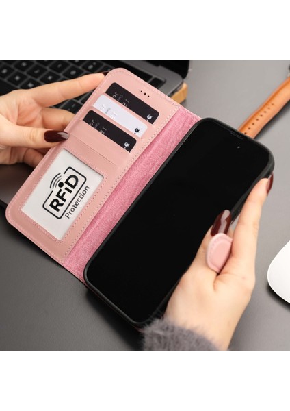 Mıknatıslı Ayrılabilir Cüzdanlı Pembe Renk Kişiselleştirilebilir Apple iPhone 15 Telefon Kılıfı