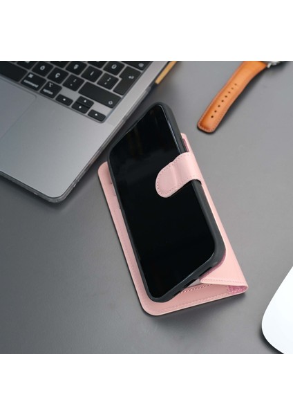 Mıknatıslı Ayrılabilir Cüzdanlı Pembe Renk Kişiselleştirilebilir Apple iPhone 15 Telefon Kılıfı