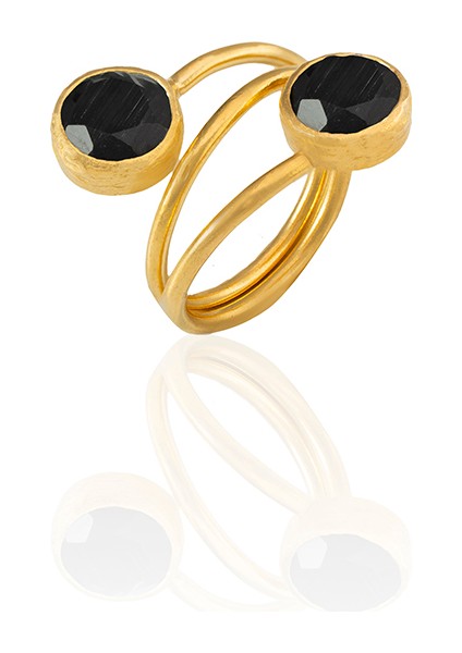 22 Ayar Altın Kaplama Zirkon Taşlı Ayarlanabilir Renkli Taşlı Yüzük