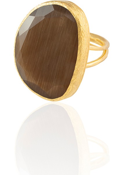 22 Ayar Altın Kaplama Kadın Fosil Taşlı Yüzük