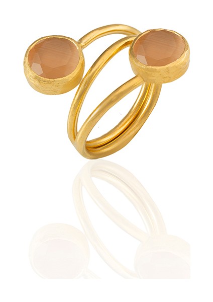 22 Ayar Altın Kaplama Zirkon Taşlı Ayarlanabilir Renkli Taşlı Yüzük