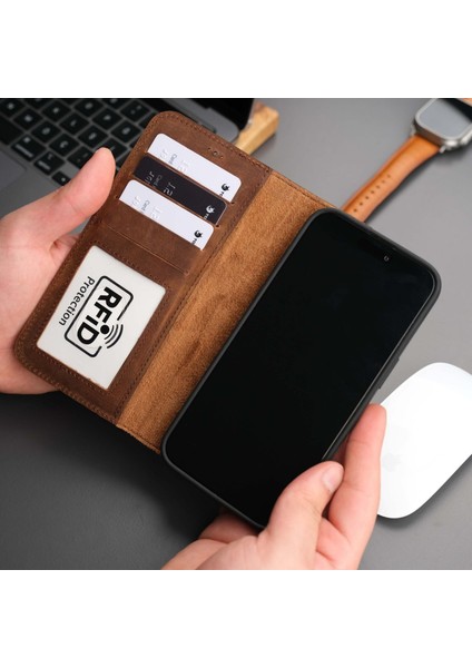 Mıknatıslı Ayrılabilir Cüzdanlı Antik Kahve Renk Kişiselleştirilebilir Apple iPhone 12 Mini Telefon Kılıfı