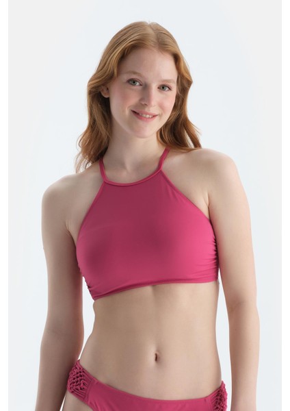 Fuşya Halter Yaka Bikini Üst