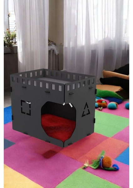 Kedi Evi Kedi Yuvası Kedi Kulübesi Ahşap Kedi Evi Büyük Kedi Evi Model 2 Siyah