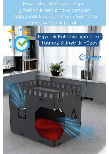 Kedi Evi Kedi Yuvası Kedi Kulübesi Ahşap Kedi Evi Büyük Kedi Evi Model 2 Siyah