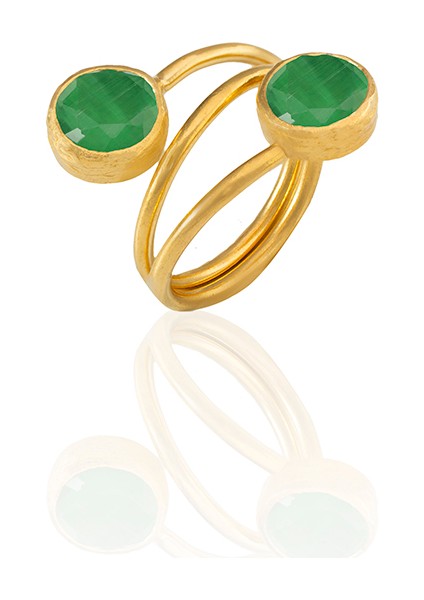 22 Ayar Altın Kaplama Zirkon Taşlı Ayarlanabilir Renkli Taşlı Yüzük