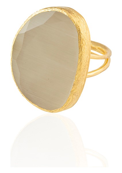 22 Ayar Altın Kaplama Kadın Fosil Taşlı Yüzük