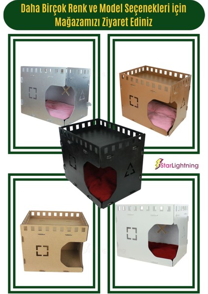 Şık ahşap büyük kedi yatağı, parlak siyah küp tasarımı 50x35 cm fırsatları