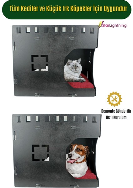 Şık ahşap büyük kedi yatağı, parlak siyah küp tasarımı 50x35 cm indirimleri