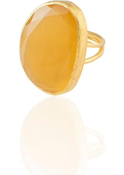 22 Ayar Altın Kaplama Kadın Fosil Taşlı Yüzük