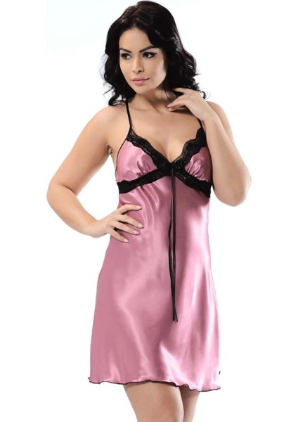 Modlive Gül Kurusu Saten Gecelik - M-367