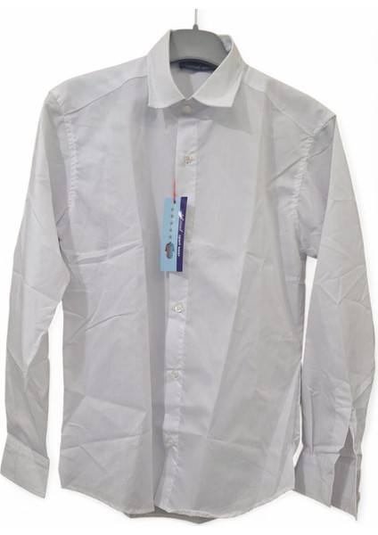 BEYAZ CEPSİZ UZUN KOLLU L / XL BEDEN DÜZ DESENLİ SLİM FİT ERKEK GÖMLEK