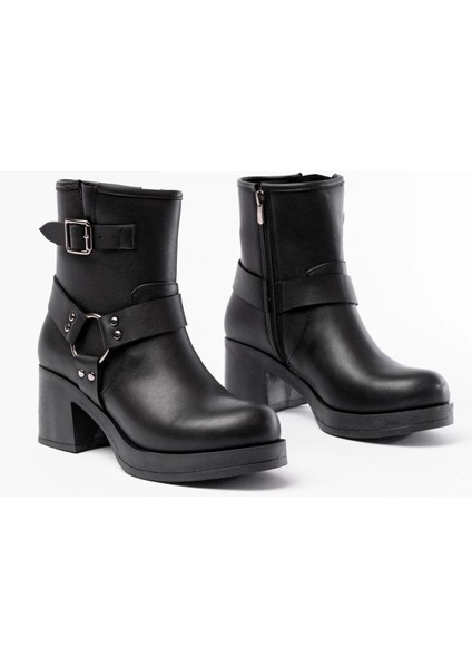 Siyah Toka Aksesuarlı Fermuarlı Kalın Topuklu Günlük Kadın Bot fırsatları