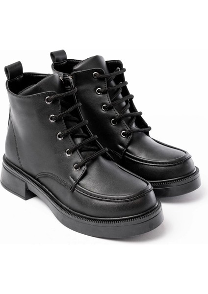 Siyah Bağcıklı Fermuarlı Günlük Kadın Bot