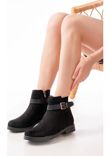 Siyah Süet Toka Aksesuarlı Fermuarlı Günlük Kadın Bot fiyatları