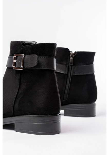 Siyah Süet Toka Aksesuarlı Fermuarlı Günlük Kadın Bot indirimleri