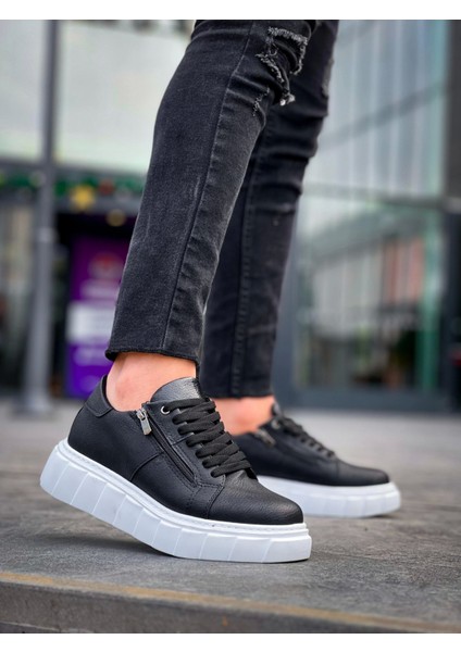 KB-X155 Kuback Siyah Cilt Detaylı Beyaz Yüksek Taban Günlük Spor Ayakkabı modelleri