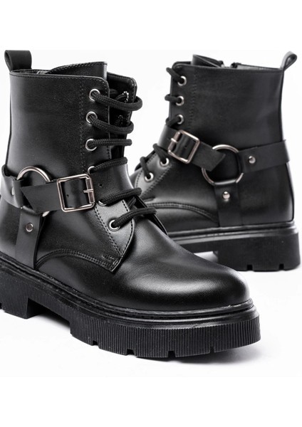 Siyah Toka Aksesuarlı Fermuarlı Günlük Kadın Bot modelleri