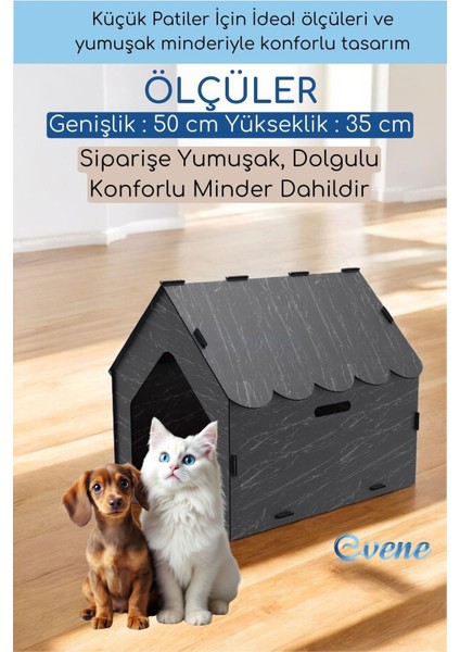 Ahşap büyük kedi evi, siyah mermer detaylı, rahat ve şık tasarım fiyatları