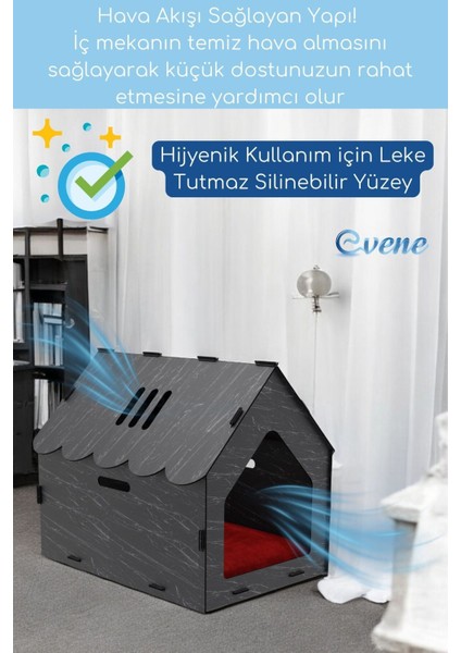 Ahşap büyük kedi evi, siyah mermer detaylı, rahat ve şık tasarım fırsatları