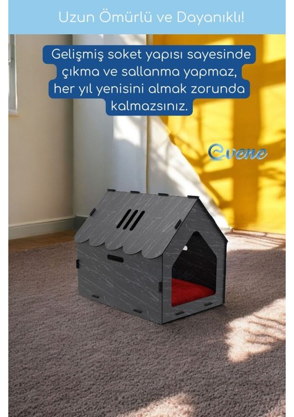 Ahşap büyük kedi evi, siyah mermer detaylı, rahat ve şık tasarım indirimleri