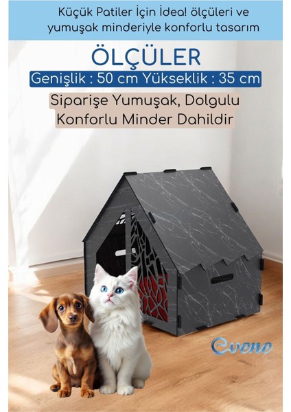 Büyük Ahşap Kedi Yuvası Siyah Mermer Desenli Güzel ve Şık Tasarım fiyatları