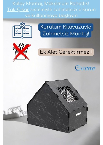 Büyük Ahşap Kedi Yuvası Siyah Mermer Desenli Güzel ve Şık Tasarım modelleri