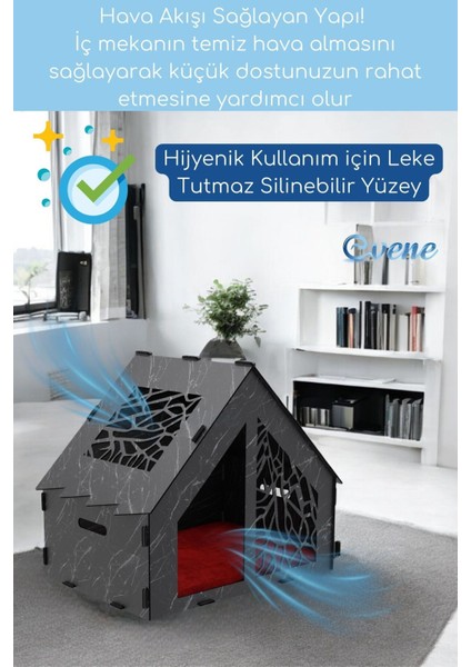 Büyük Ahşap Kedi Yuvası Siyah Mermer Desenli Güzel ve Şık Tasarım fırsatları