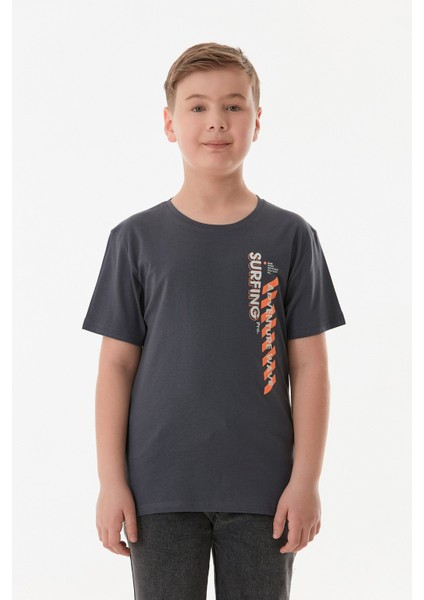 %100 Pamuk Adventure Yazı Baskılı Erkek Çocuk Tişört