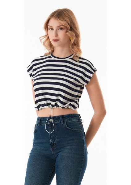 Çizgili Stoperli Modal Kolsuz Tişört