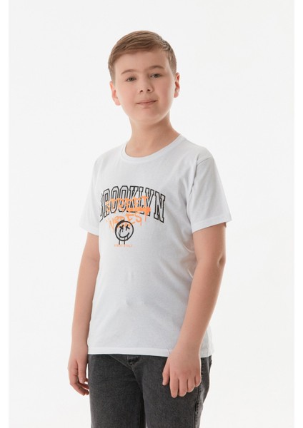 %100 Pamuk Brooklyn Yazı Baskılı Erkek Çocuk Tişört