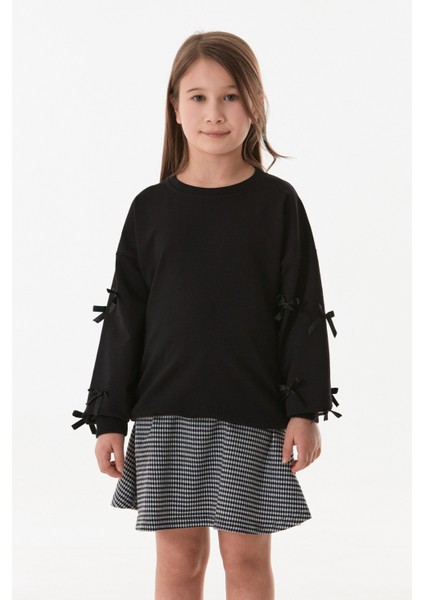 Kolu Fiyonk Detaylı Bisiklet Yaka Kız Çocuk Sweatshirt