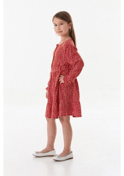 Çiçekli Beli Bağlamalı Önü Düğmeli Kız Çocuk Elbise modelleri