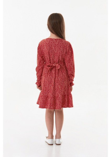 Çiçekli Beli Bağlamalı Önü Düğmeli Kız Çocuk Elbise indirimleri