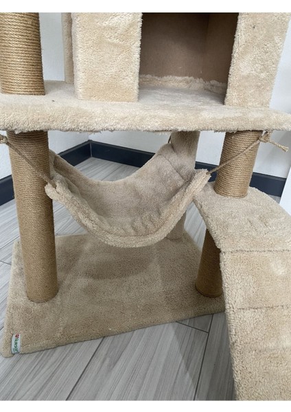 Yuvalı Lüx Kedi Evi - Kedi Tırmalama Evi- Bej