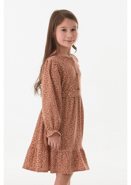 Çiçekli Beli Bağlamalı Önü Düğmeli Kız Çocuk Elbise fiyatları