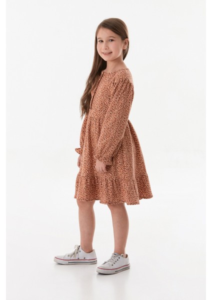 Çiçekli Beli Bağlamalı Önü Düğmeli Kız Çocuk Elbise fırsatları