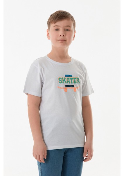 %100 Pamuk Skater Yazı Baskılı Erkek Çocuk Tişört modelleri