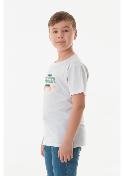 %100 Pamuk Skater Yazı Baskılı Erkek Çocuk Tişört indirimleri
