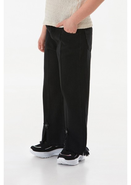 %100 Pamuk Çiçek Nakışlı Paçası Püsküllü Kız Çocuk Pantolon fiyatları