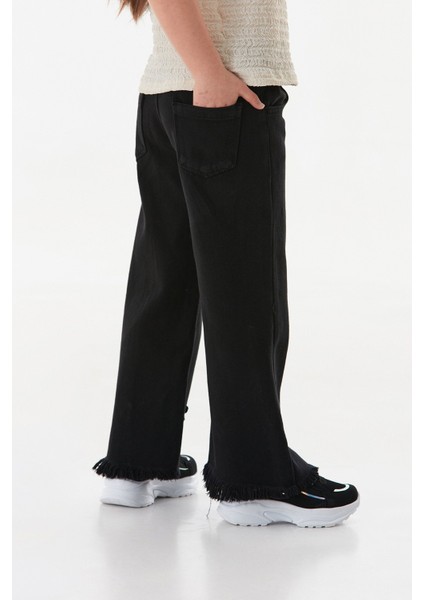 %100 Pamuk Çiçek Nakışlı Paçası Püsküllü Kız Çocuk Pantolon modelleri