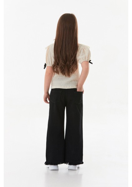 %100 Pamuk Çiçek Nakışlı Paçası Püsküllü Kız Çocuk Pantolon fırsatları