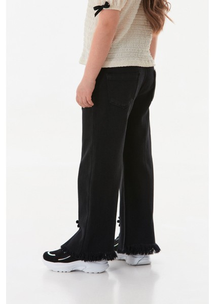 %100 Pamuk Çiçek Nakışlı Paçası Püsküllü Kız Çocuk Pantolon indirimleri