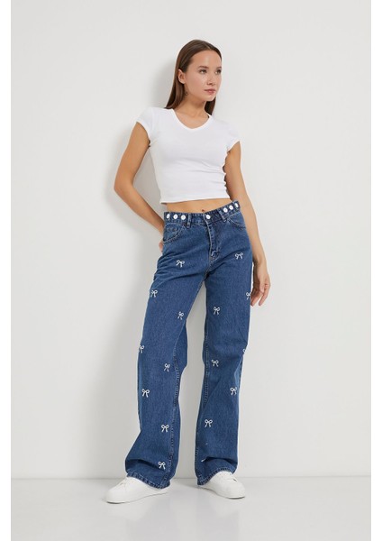 Armalıfe 2090 Fiyonk Nakış Detaylı Straıght Denim Kadın Pantolon fiyatları
