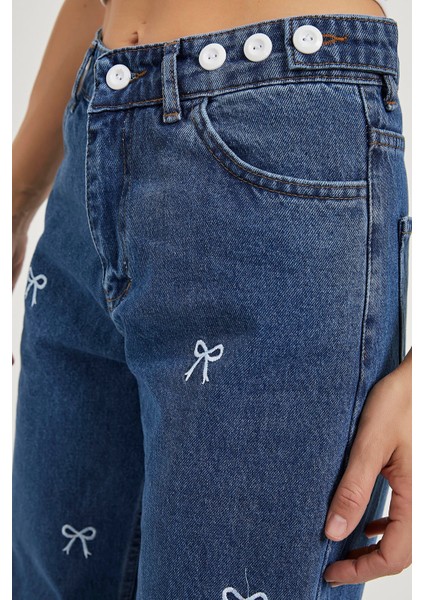 Armalıfe 2090 Fiyonk Nakış Detaylı Straıght Denim Kadın Pantolon modelleri